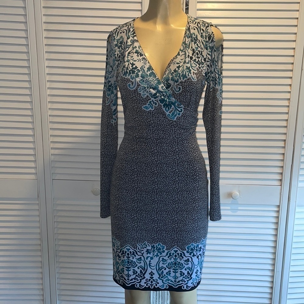 NICOLE MILLER Faux Wrap Cold Shoulder Dress
